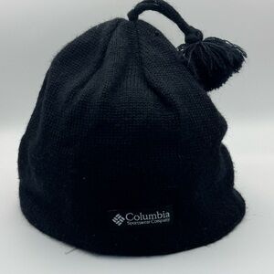 Columbia Sportswear Black Knit Beanie Tassel Hat One Size Fleece Lined